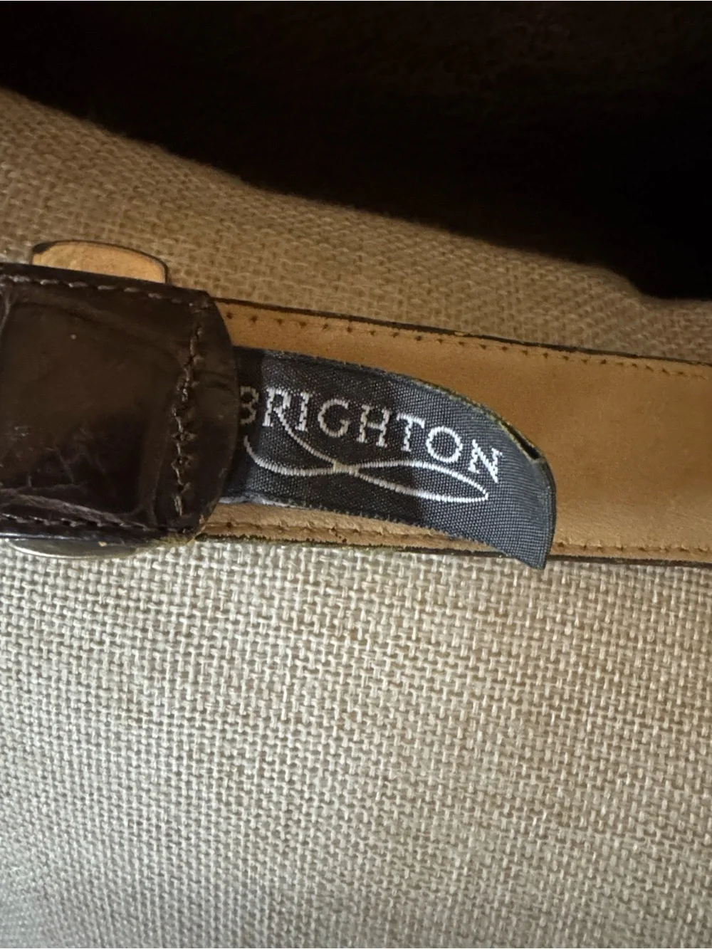 Brighton Brown croc embossed Leather Belt with silver tone scrolls Size Small